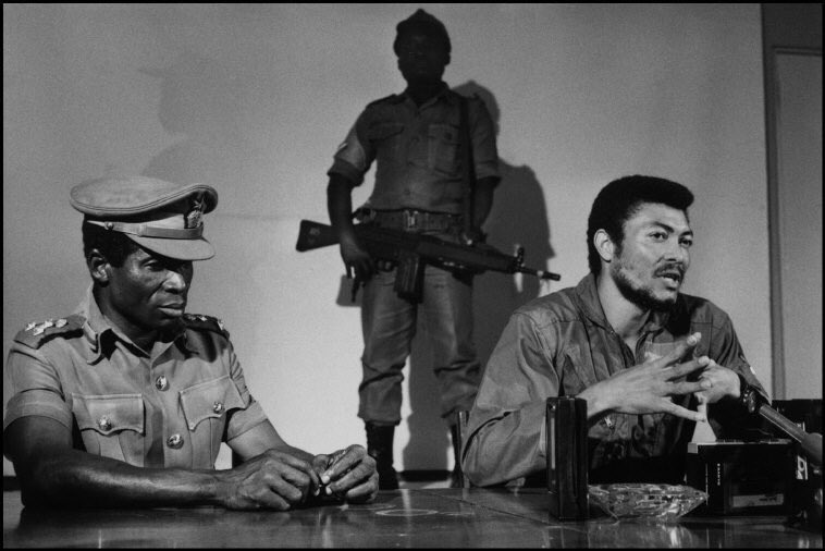 Flt Lt Jerry Rawlings(R) with Brigadier Joseph Nunoo-Mensah, Accra, Ghana, 1982